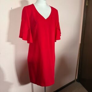 NEW Trina Turk Red Shift Dress With short Ruffle sleeves size 6 LRD